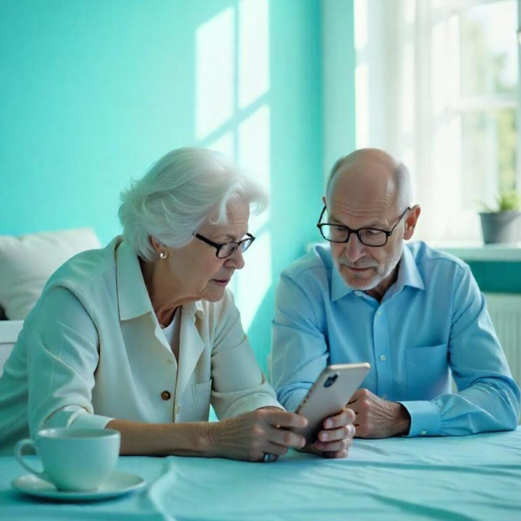 Personas mayores usando aplicaciones moviles. ancianos usando ia gratuitas. inteligencia artificial