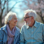 salud mental e inteligencia artificial para personas mayores. Pareja de ancianos sonriendo